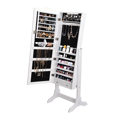 Dual Use Mirrored Jewellery Dressing Cabinet with LED Light in White