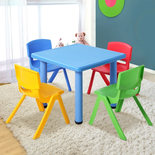 5PCS Kids Table and Chairs Set Children Study Desk Furniture Plastic 4 Chairs