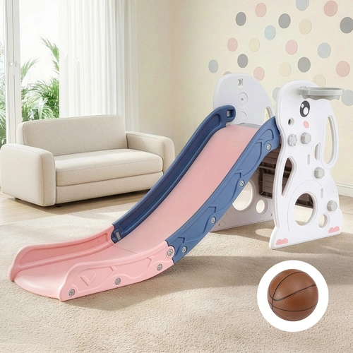 Kids Slide Set Basketball Hoop Ring Outdoor Playground Toy Rabbit 147cm