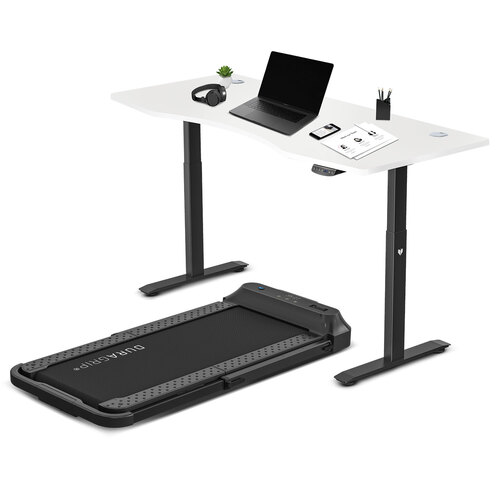 Lifespan Fitness V-FOLD Treadmill with ErgoDesk Automatic Standing Desk 1800mm in White/Black