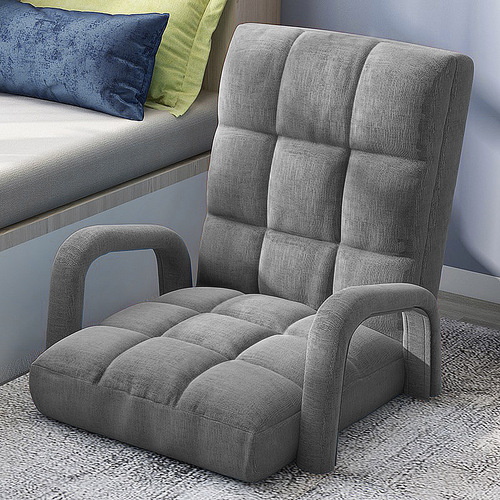 Foldable Lounge Cushion Adjustable Floor Lazy Recliner Chair with Armrest Grey