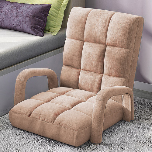 Foldable Lounge Cushion Adjustable Floor Lazy Recliner Chair with Armrest Khaki