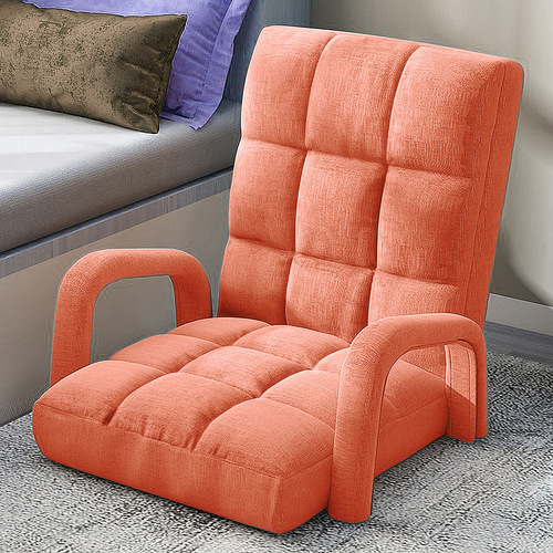 Foldable Lounge Cushion Adjustable Floor Lazy Recliner Chair with Armrest Orange