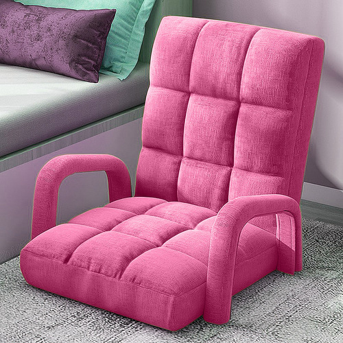 Foldable Lounge Cushion Adjustable Floor Lazy Recliner Chair with Armrest Pink