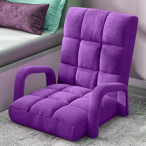Foldable Lounge Cushion Adjustable Floor Lazy Recliner Chair with Armrest Purple
