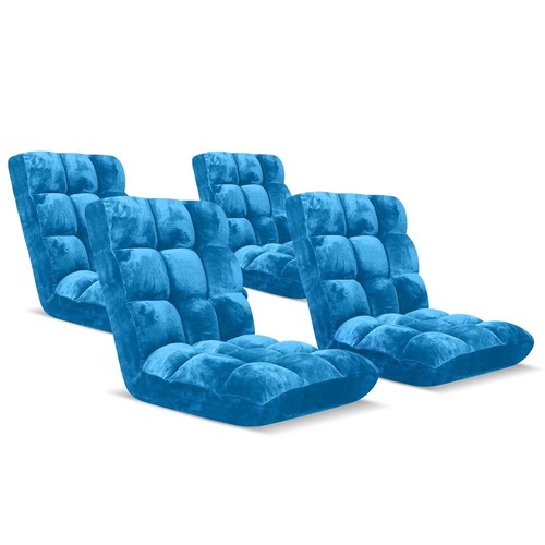 Floor Recliner Folding Lounge Sofa Futon Couch Folding Chair Cushion Blue x4