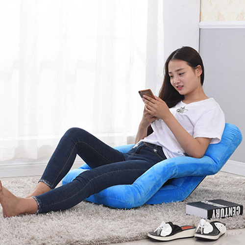Foldable Lounge Cushion Adjustable Floor Lazy Recliner Chair with Armrest Blue