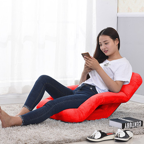 Foldable Lounge Cushion Adjustable Floor Lazy Recliner Chair with Armrest Red