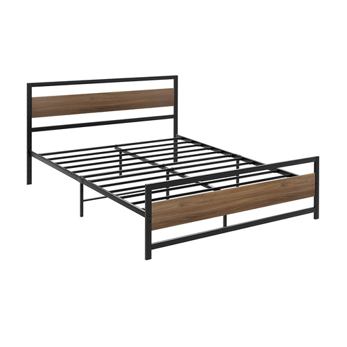 Bed Frame Metal Bed Base Double Size Platform Wooden Headboard Black DREW