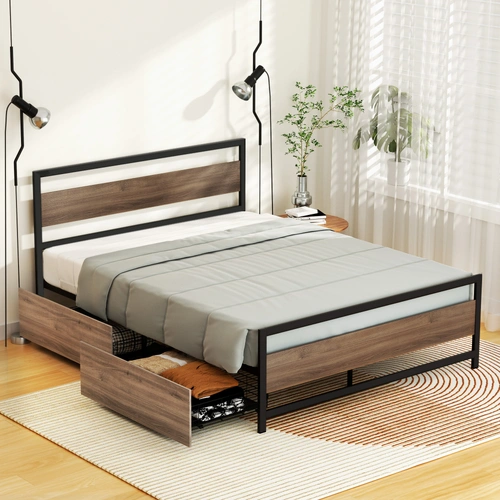 Bed Frame Double Size Metal Frame with 2 Drawers DREW