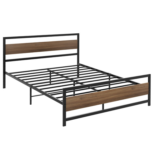 Bed Frame Metal Bed Base Queen Size Platform Wooden Headboard Black DREW