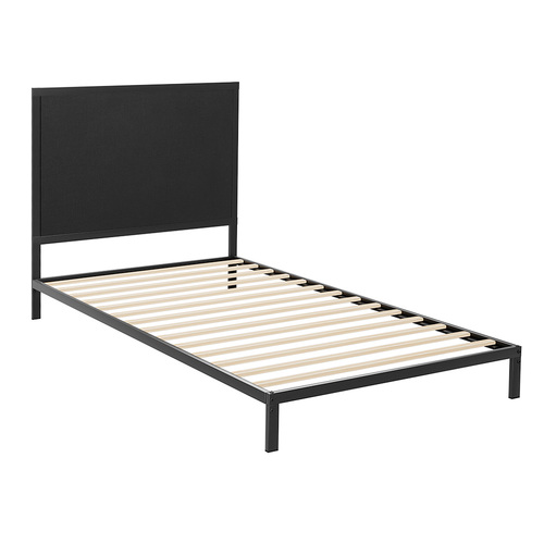 Bed Frame Metal Bed Base with Charcoal Fabric Headboard King Single PADA