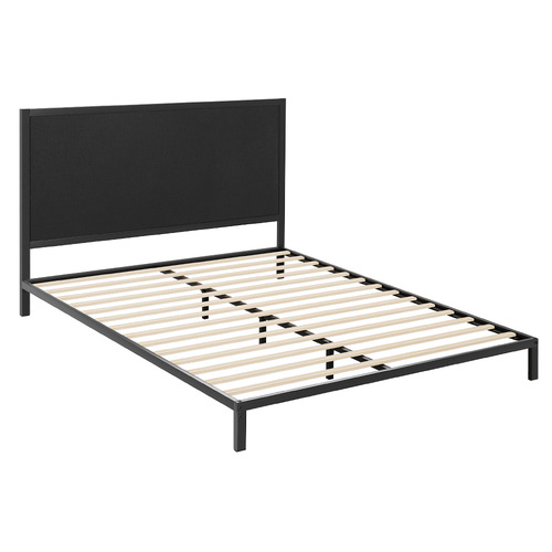 Bed Frame Metal Bed Base with Charcoal Fabric Headboard Queen Size PADA