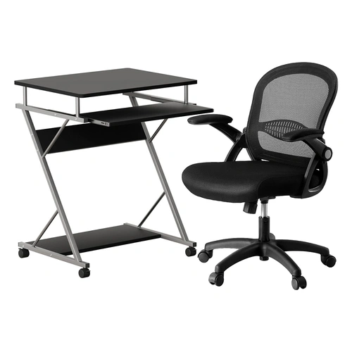 Artiss Computer Desk Mesh Office Chair Set Desks with Keyboard Shelf Try Black