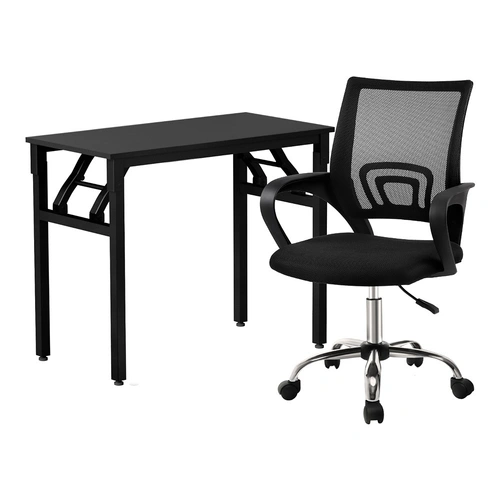 Artiss Computer Desk Mesh Office Chair Set Foldable Home Study Table Black