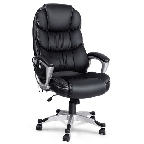 8 Point Massage Office Chair Heated Seat PU Black