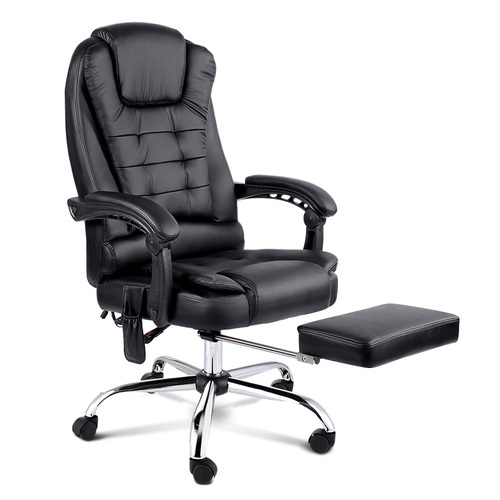 8 Point Massage Office Chair PU Leather Footrest Black