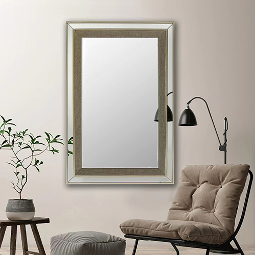 Wall Mirror MDF Silver Mirror Matching Fabric Rectangular Shape