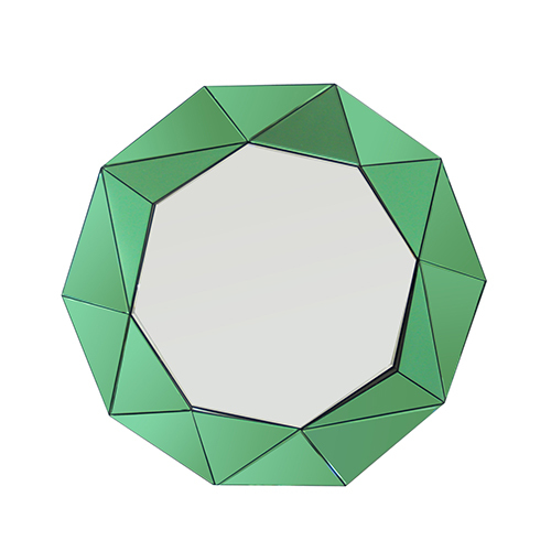 Wall Mirror MDF Silver Mirror & Green Frame Trigonometrical Shape