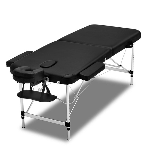 2 Fold Portable Aluminium Massage Table - Black