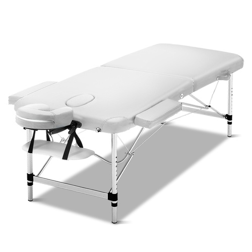 75cm Wide Portable Aluminium Massage Table Two Fold Treatment Beauty Therapy White