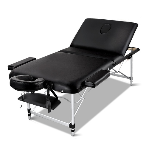 3 Fold Portable Aluminium Massage Table - Black