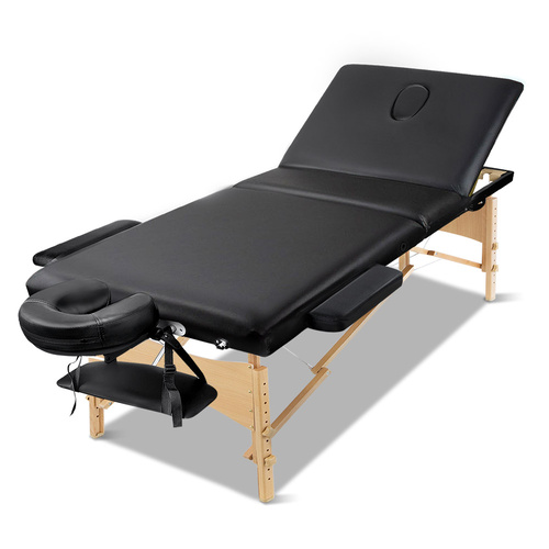 75cm Wide Portable Wooden Massage Table 3 Fold Treatment Beauty Therapy Black