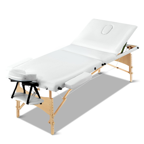 3 Fold Portable Wood Massage Table - White