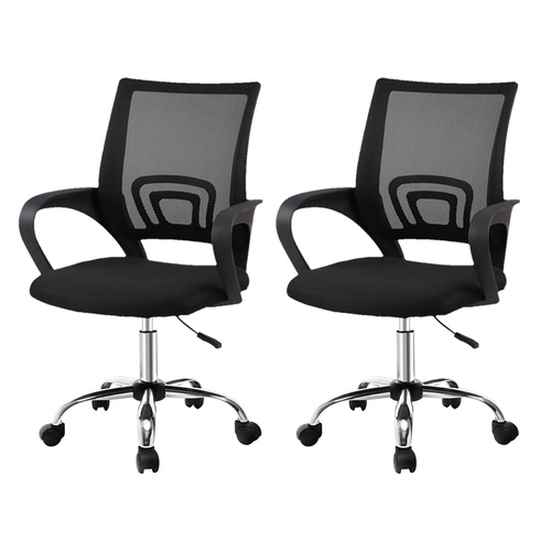 Artiss 2x Mesh Office Chair Mid Back Black