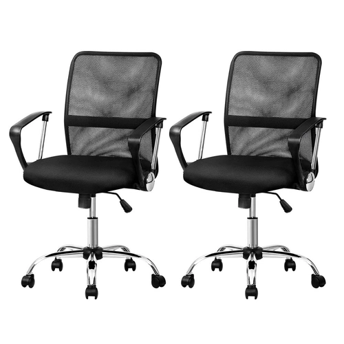 Artiss 2x Mesh Office Chair Mid Back Black