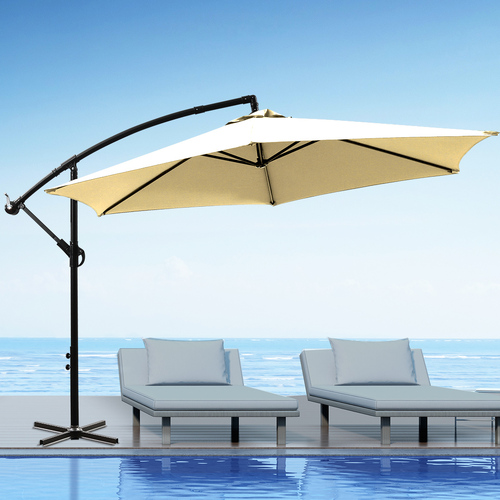 3M Outdoor Umbrella Cantilever Cover Garden Patio Beach Umbrellas Crank Beige