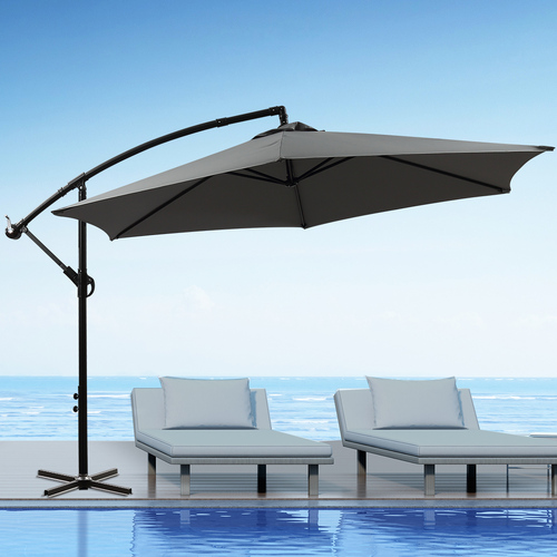 3M Outdoor Umbrella Cantilever Cover Garden Patio Beach Umbrellas Crank Grey