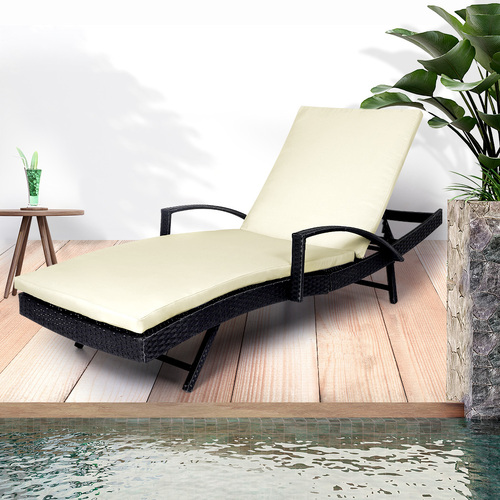 2PCS Outdoor Sun Lounger Furniture Wicker Lounge Garden Patio Bed Cushion