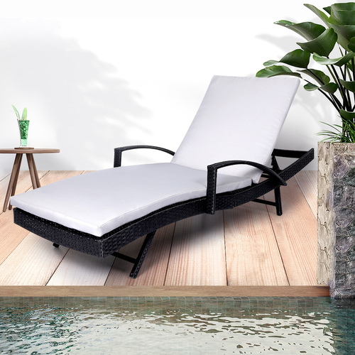 2PCS Levede Sun Lounger Wicker Lounge Outdoor Furniture Garden Patio Bed Cushion