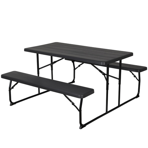 3 PCS Outdoor Dining Set Picnic Patio Bench Set Camp Folding Table HDPE