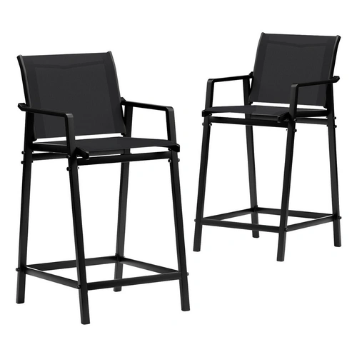 Gardeon 2PC Outdoor Bar Stools Steel Dining Chairs Patio Furniture Garden Black
