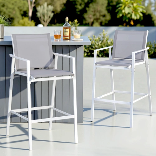 2PC Outdoor Bar Stools Dining Chairs Patio Furniture Garden Steel Textilene White