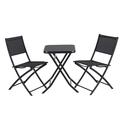 Gardeon Outdoor Bistro Set Folding Table and Chairs Patio Furniture Garden Steel Black