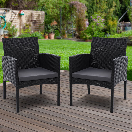 2PC Outdoor Dining Chairs Patio Furniture Rattan Chair Cushion XL Ezra