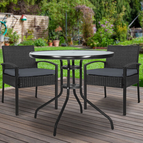 3PC Bistro Set Outdoor Furniture Rattan Table Chairs Cushion Patio Garden Felix