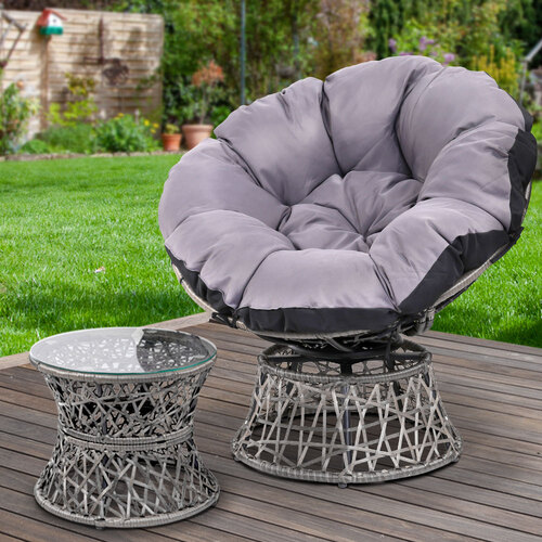 Gardeon Papasan Chair and Side Table - Grey