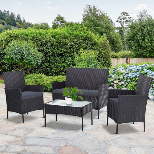 Gardeon Garden Furniture Outdoor Lounge Setting Wicker Sofa Patio Storage cover Grey