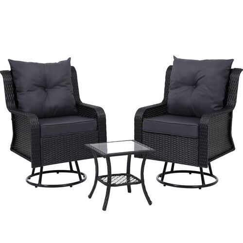 Outdoor Chairs Patio Furniture Lounge Setting 3 Pcs Wicker Swivel Chair Table Bistro Set