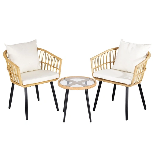 Gardeon 3PC Outdoor Bistro Set Patio Furniture Lounge Setting Table and Chairs Natural
