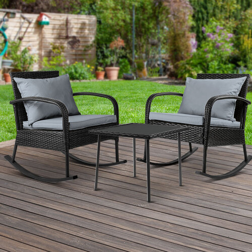 3 Piece Outdoor Chair Rocking Set - Black