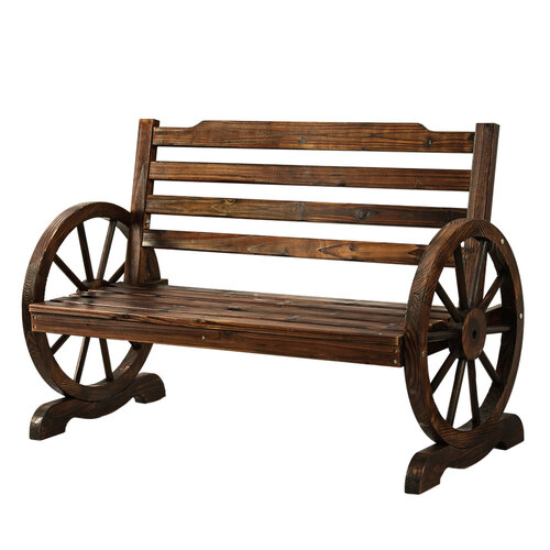 Wooden Wagon Wheel Bench - Brown