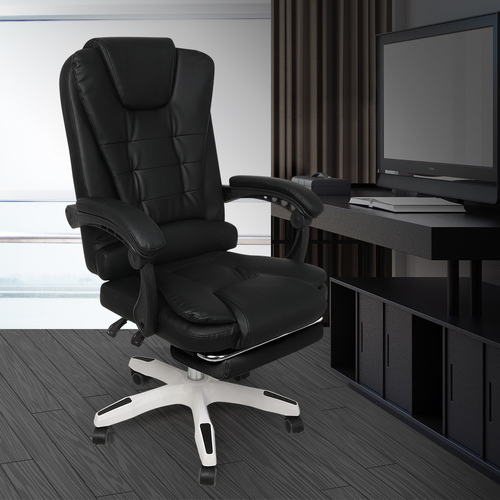 Gaming Chair Office Computer Seat Racing PU Leather Executive Footrest Racer Black