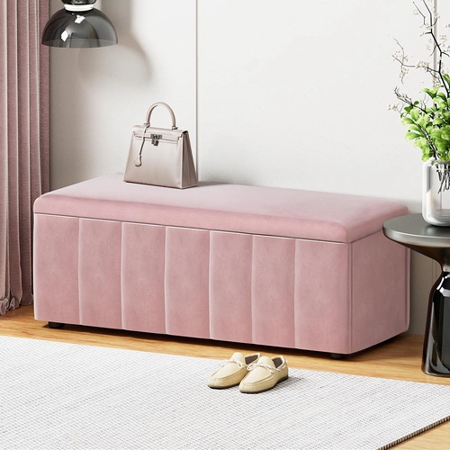 Storage Ottoman Blanket Box 103cm Velvet Pink