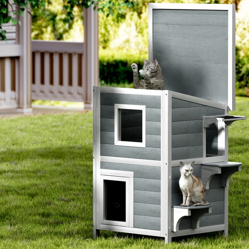 Cat House Outdoor Shelter 56cm x 52cm x 82cm Rabbit Hutch Wooden Condo Small Dog Pet Enclosure