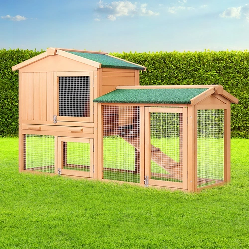 Chicken Coop Rabbit Hutch 138cm x 44cm x 85cm Large House Run Cage Wooden Outdoor